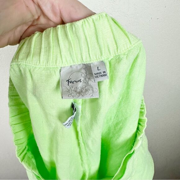 Focus Lime Green Linen Bermuda Shorts Size Large NEW NWT Lagenlook Boho Artsy - Picture 6 of 7
